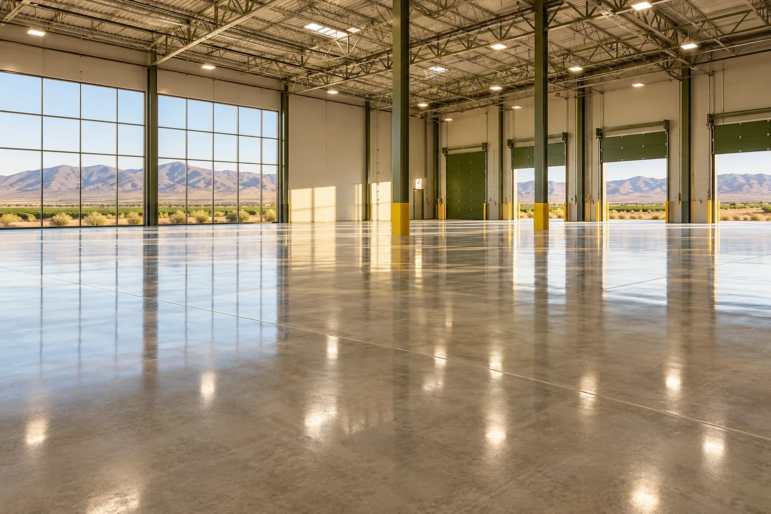 Freshly scrubbed concrete floor
