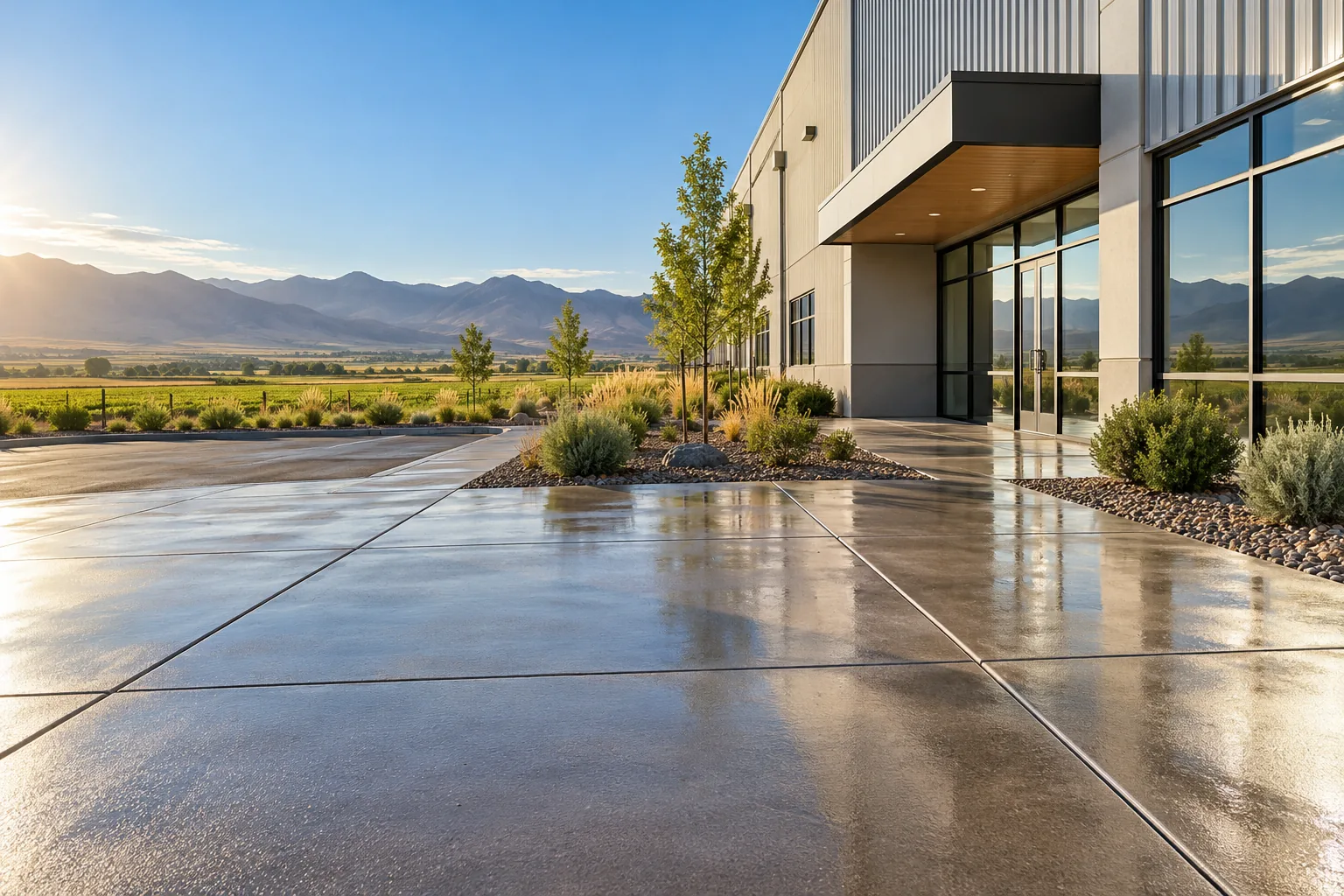 Washed concrete apron